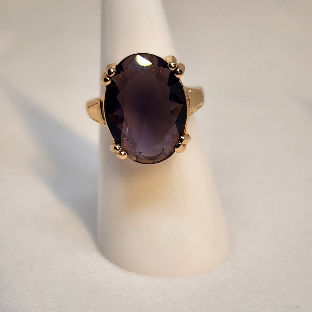 Oval Purple Gold Big Bling Ring - Picture 4 of 7